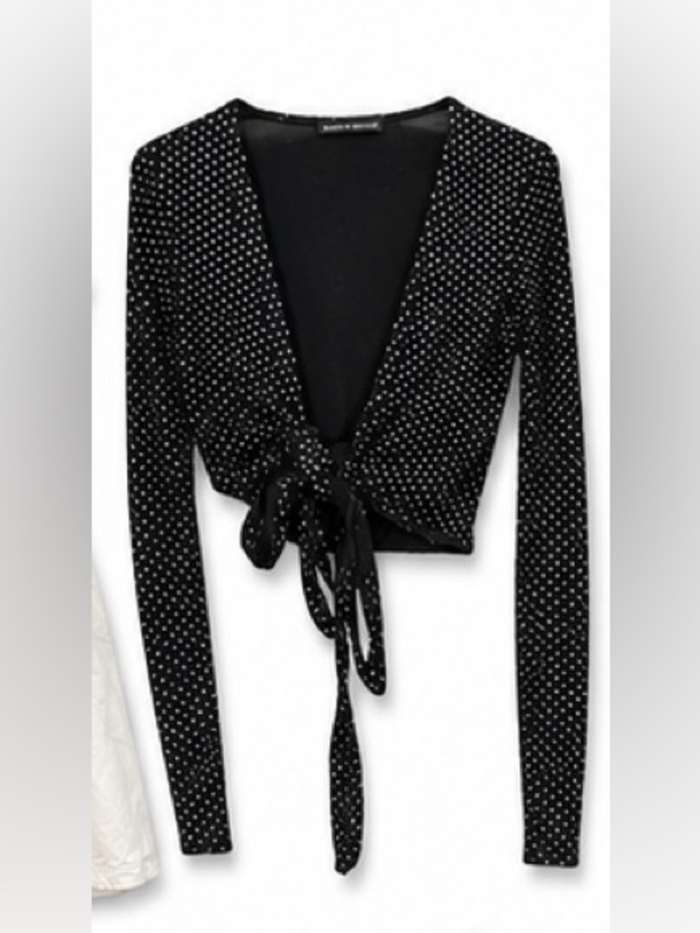 Brandy Melville Black Polka Dot Tie-Front Crop Top